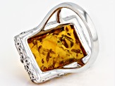 Pre-Owned Orange amber rhodium over sterling silver ring