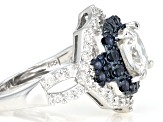 Pre-Owned Moissanite And Blue Sapphire Platineve Ring 2.98ctw DEW.