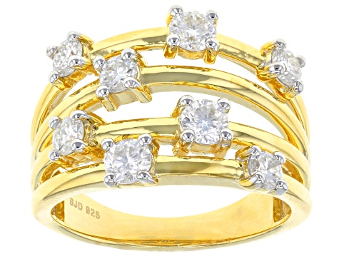 Pre-Owned Moissanite 14k yellow gold over silver ring .98ctw DEW.