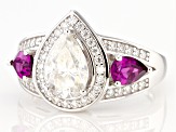 Pre-Owned Moissanite and grape color garnet platineve ring 1.93ctw DEW.