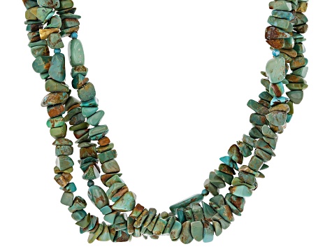 Pre-Owned Blue Turquoise Rhodium Over Sterling Silver 3-strand Necklace