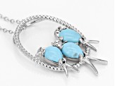 Pre-Owned Blue Turquoise Rhodium Over Sterling Silver Bird Slide With Chain .03ctw