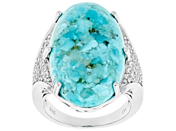 Picture of Pre-Owned Blue Turquoise Rhodium Over Silver Ring .69ctw