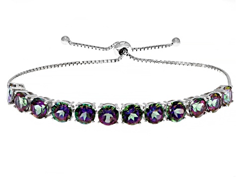 Pre-Owned Green Mystic Topaz® Rhodium Over Sterling Silver Bolo Bracelet 10.20ctw