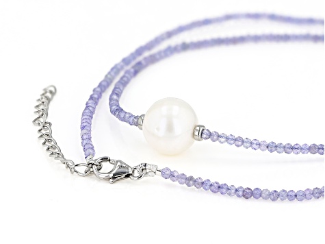 Pre-Owned Blue Tanzanite Bead Rhodium Over Silver Necklace 14.00ctw