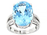 Pre-Owned Blue Topaz Rhodium Over Sterling Silver Ring 15.00ct