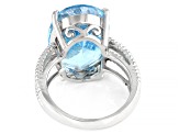 Pre-Owned Blue Topaz Rhodium Over Sterling Silver Ring 15.00ct