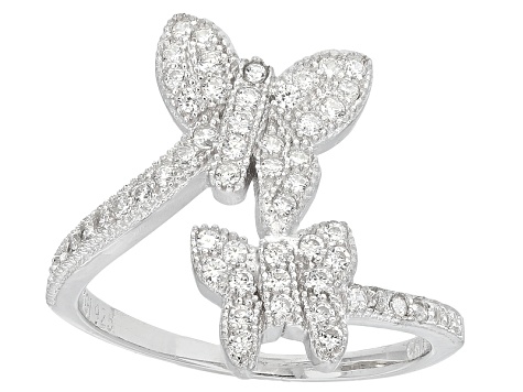 Pre-Owned White Cubic Zirconia Rhodium Over Silver Butterfly Ring 0.57ctw
