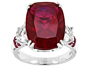 Pre-Owned Red Lab Created Ruby Rhodium Over Sterling Silver Ring 12.07ctw