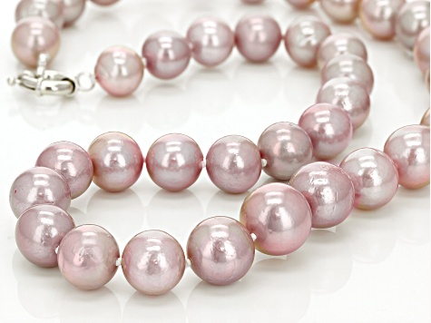 Pre-Owned Genusis Pearls(™)11-14mm Natural Pink Cultured Freshwater Pearl Rhodium Over Silver Neckla