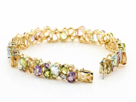Pre-Owned Multi-color gemstone 18k yellow gold over silver bracelet 24.27ctw