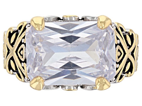 Pre-Owned White Crystal 14k Gold And Rhodium Over Brass Ring