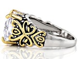 Pre-Owned White Crystal 14k Gold And Rhodium Over Brass Ring