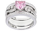 Pre-Owned Pink And White Cubic Zirconia Rhodium Over Sterling Silver Heart Ring With Bands 2.50CTW