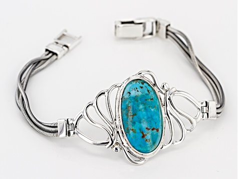 Pre-Owned Blue Turquoise Sterling Silver Solitaire Bracelet