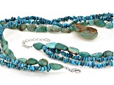 Pre-Owned Multicolor Turquoise Rhodium Over Sterling Silver 3-Strand Necklace