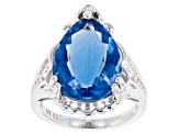 Pre-Owned Blue Color Change Fluorite Rhodium Over Silver Ring 9.29ctw