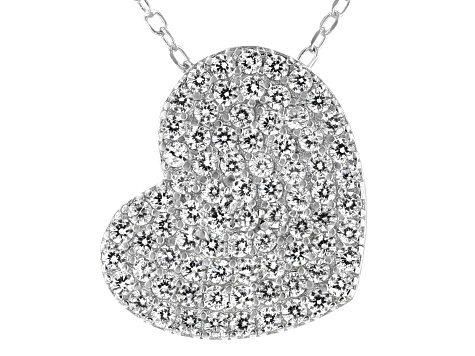 Pre-Owned White Cubic Zirconia Rhodium Over Sterling Silver Heart Pendant With Chain 1.02ctw