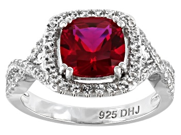 Picture of Pre-Owned Red Lab Created Ruby Rhodium Over Sterling Silver Ring 2.94ctw
