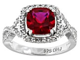 Pre-Owned Red Lab Created Ruby Rhodium Over Sterling Silver Ring 2.94ctw
