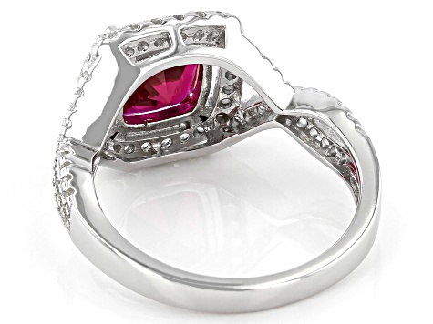 Pre-Owned Red Lab Created Ruby Rhodium Over Sterling Silver Ring 2.94ctw