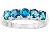 Pre-Owned London Blue Topaz Rhodium Over Sterling Silver 5-Stone Ring 1.50ctw
