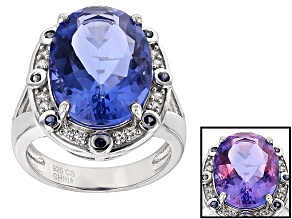 Pre-Owned Blue Color Change Fluroite Rhodium Over Sterling Silver Ring. 11.26ctw