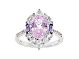 Pre-Owned Pink kunzite rhodium over sterling silver ring 4.18ctw