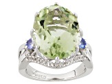 Pre-Owned Green Prasiolite Rhodium Over Sterling Silver Ring 8.53ctw
