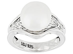 Pre-Owned White Cultured Freshwater Pearl 11.5-12mm Rhodium Over Sterling Silver Ring