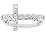 Pre-Owned White Cubic Zirconia Rhodium Over Sterling Silver Cross Ring 1.35ctw