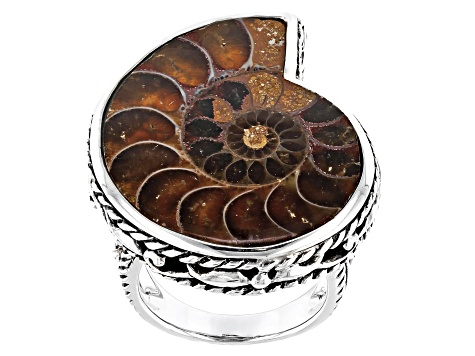 Pre-Owned Brown Ammonite Shell Sterling Silver Solitaire Ring - PRD5725 - Vimarsana News
