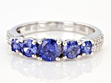 Pre-Owned Blue And White Cubic Zirconia Rhodium Over Sterling Silver Ring 2.30ctw