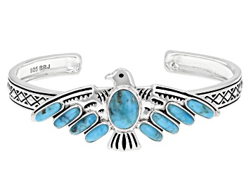 Picture of Pre-Owned Turquoise Rhodium Over Sterling Silver Eagle Bracelet