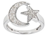 Pre-Owned White Diamond Rhodium Over Sterling Silver Moon And Star Ring 0.15ctw
