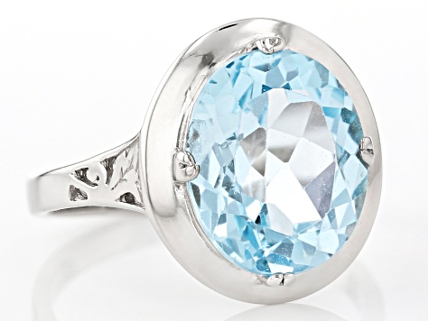Pre-Owned Blue Topaz Rhodium Over Sterling Silver Ring 6.00ct