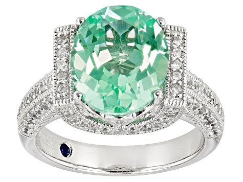 Pre-Owned Lab Created Green Spinel White Cubic Zirconia Platineve ™ Center Design Ring 5.44ctw