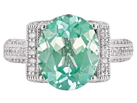 Pre-Owned Lab Created Green Spinel White Cubic Zirconia Platineve ™ Center Design Ring 5.44ctw