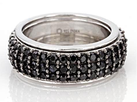 Pre-Owned Black Spinel Rhodium Over Sterling Silver Spinner Ring 3.24ctw