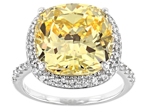 Pre-Owned Scintillant Yellow And White Cubic Zirconia Rhodium Over Sterling Silver Ring 17.45ctw
