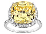 Pre-Owned Scintillant Yellow And White Cubic Zirconia Rhodium Over Sterling Silver Ring 17.45ctw