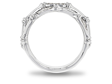 Pre-Owned Enchanted Disney Mulan Bamboo Ring White Diamond Rhodium Over Silver 0.10ctw