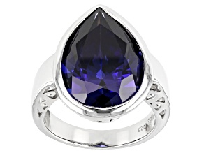 Pre-Owned Blue Cubic Zirconia Rhodium Over Sterling Silver Ring 18.00ctw