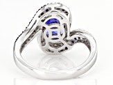 Pre-Owned Lab Created Blue Sapphire, Blue And White Cubic Zirconia Rhodium Over Sterling Silver Ring