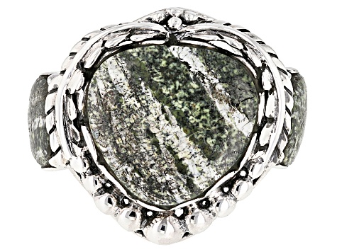 Pre-Owned Green Zebra Jasper Sterling Silver Ring
