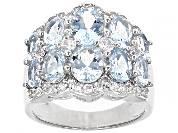 Picture of Pre-Owned Blue Aquamarine Rhodium Over Silver Band Ring 4.03ctw