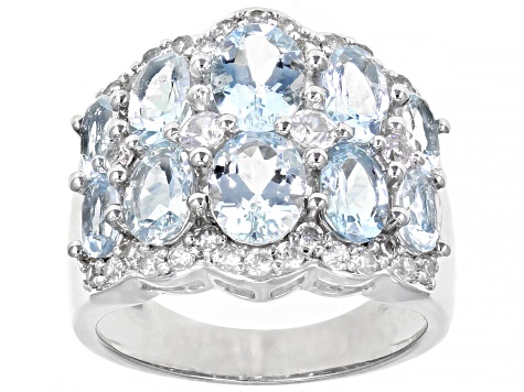 Pre-Owned Blue Aquamarine Rhodium Over Silver Band Ring 4.03ctw