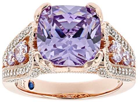 Pre-Owned Lavender And White Cubic Zirconia 18k Rose Gold Over Sterling Silver Ring 9.09ctw