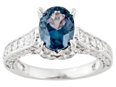 synthetic sapphire and white cubic zirconia silver ring 3.71ctw