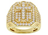 Pre-Owned White Cubic Zirconia 18K Yellow Gold Over Sterling Silver Cross Ring 2.92CTW